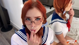 Horny College girl in Sailor Moon Cosplay Passionately Deep Sucks Cock to Cum On Face
